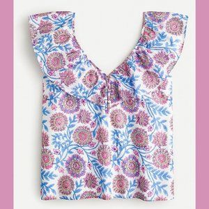 J. Crew Ruffle V-neck top in floral vine block print NWOT Size 2X